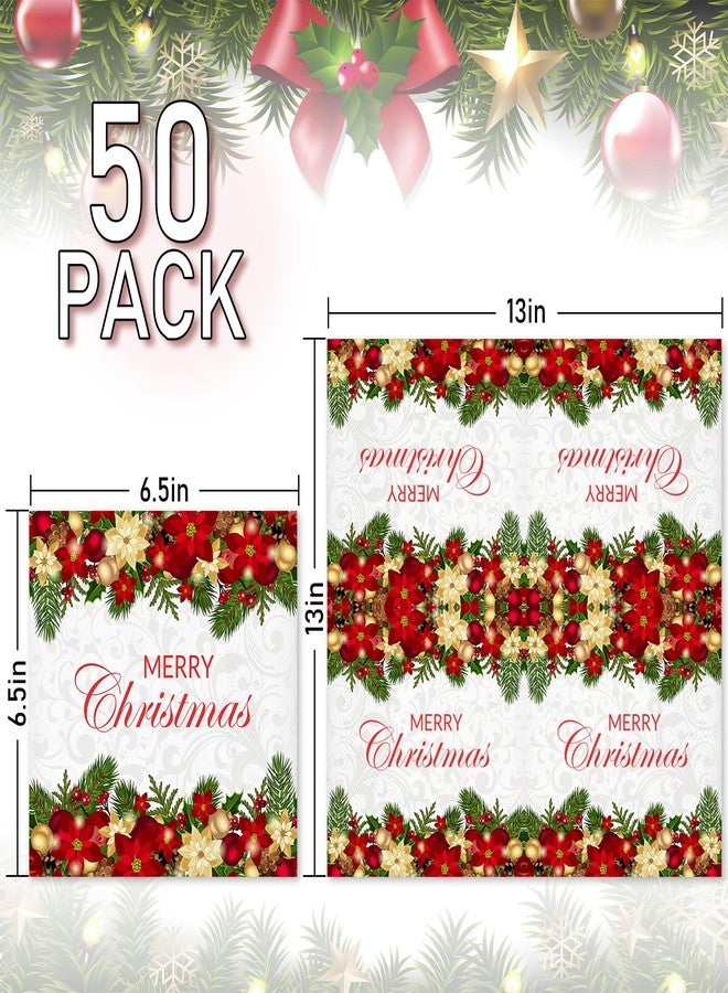 JarThenaAMCS مناديل ورقية من JarThenaAMCS، 50 قطعة، بتصميم زهور البوينسيتيا وكرة عيد الميلاد، للاستخدام مرة واحدة، مثالية لحفلات الشتاء - Image 2